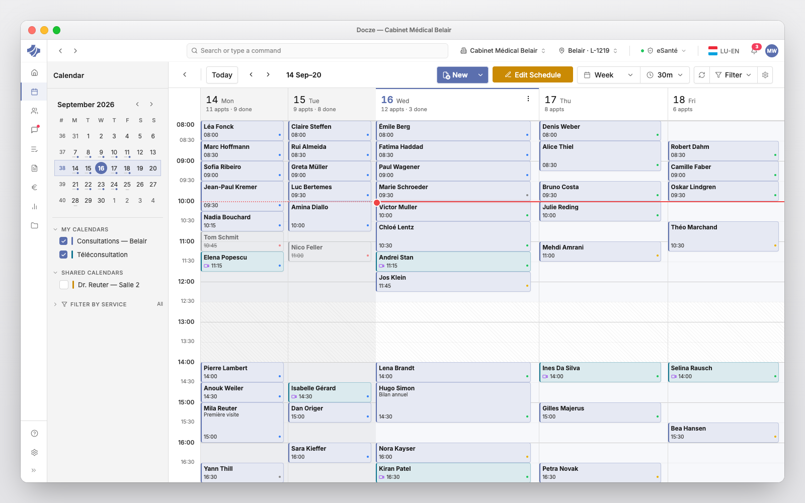 The Docze calendar: a practice's week at a glance